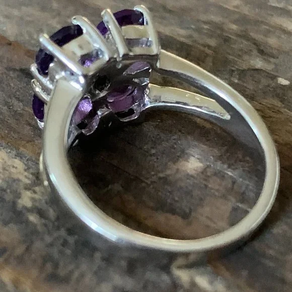 -Sterling Amethyst Floral Ring | Size 5 | Celestial Luxe Sparkle - Picture 4 of 14